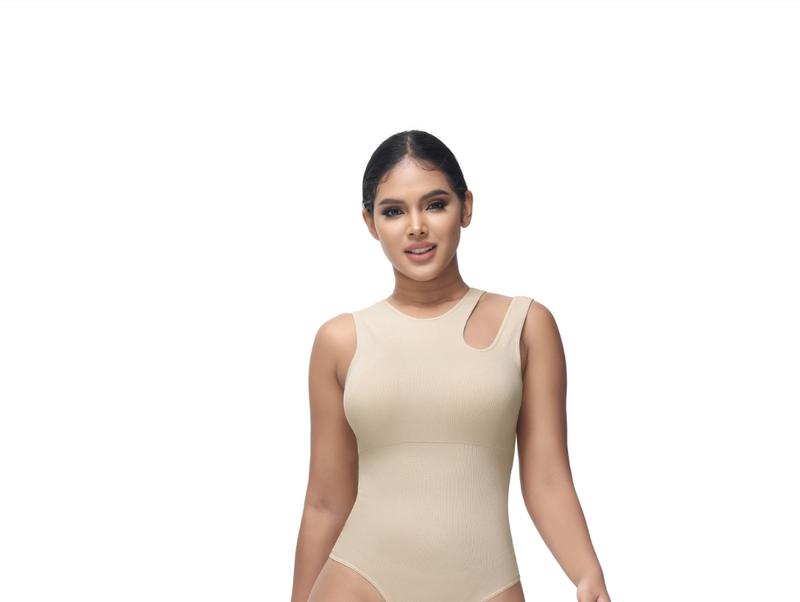 Soo slick Shapewear Bodysuit for Women Tummy Control Tops Cutout Sleeveless Bodysuit Thong Sculpting with Removable Padding Fabric Womenswear Comfortable Compression Seamless Lady Comfort Round Neck Style Minimalist Stretchy Basic Crewneck viral shapewear