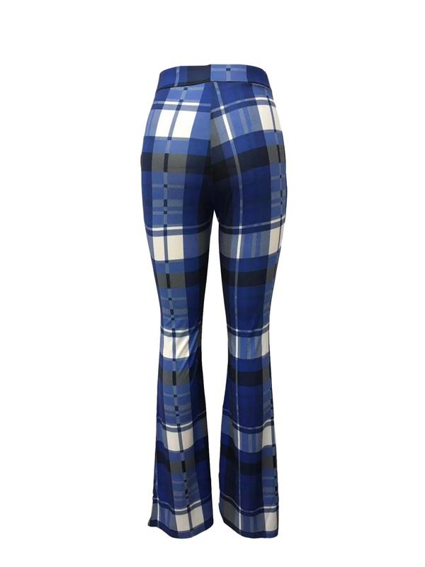 Women's Plaid Print Elastic Waist Flare Leg Pants, Casual Comfy Trousers for Fall & Winter, Comfy Pants, Women's Bottoms for Daily Wear, Downtown Girl Clothes