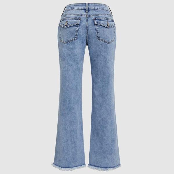 Wash Raw Hem Flap Pocket Wide Leg Low Rise Jeans