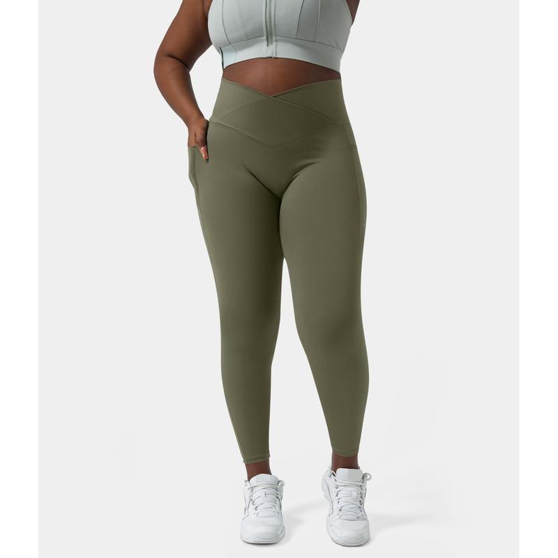 Halara Softlyzero™ High Waisted Crossover Side Pocket Plain Plus Size Full Length Leggings-UPF50+