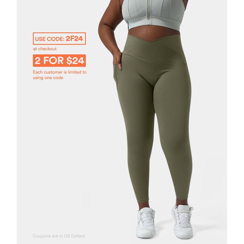 Halara Softlyzero™ High Waisted Crossover Side Pocket Plain Plus Size Full Length Leggings-UPF50+