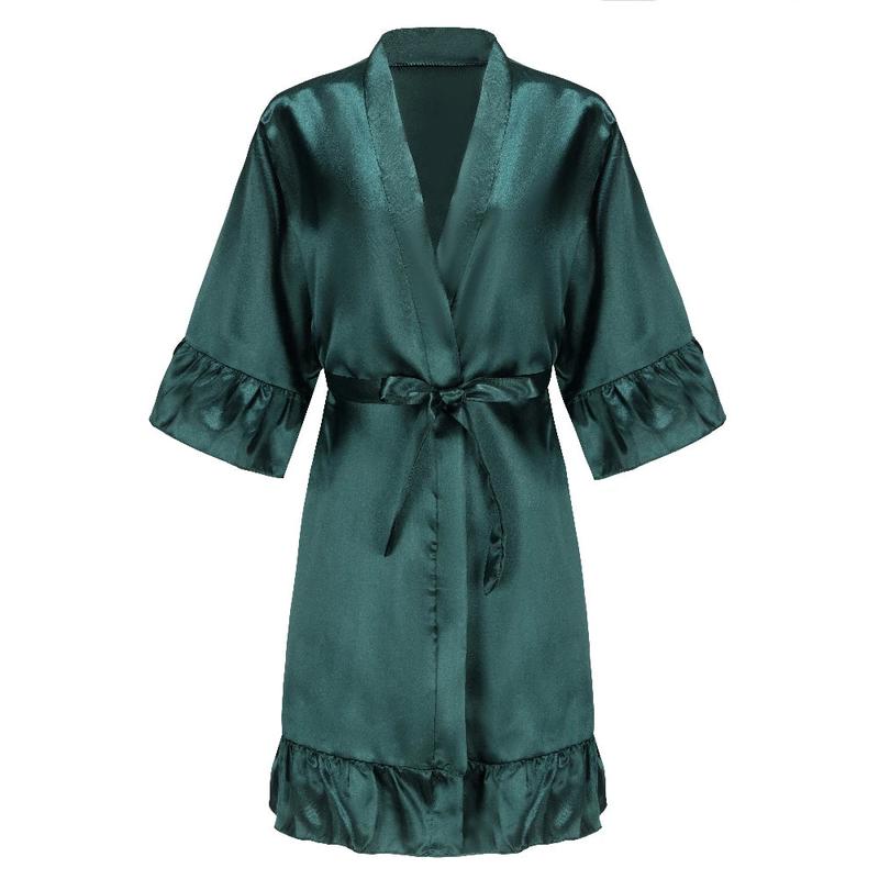 Green Bridesmaid Robes With Ruffle White Letters Satin