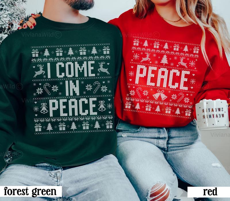 Couples Ugly Christmas Sweater, I Come In Peace Couples Funny Matching Ugly Christmas Sweater, Ugly Christmas Party Sweatshirts, Xmas Humor