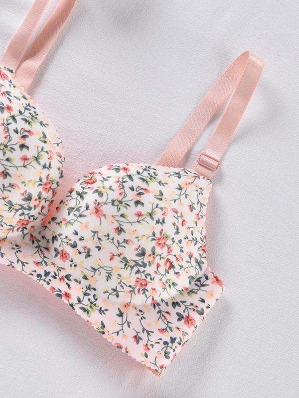 Women's Ditsy Floral Print Adjustable Strap Bra, Womenswear Soft Comfortable Breathable Push Up Bra for Lady Daily Wear, Casual Women's Lingerie Top for All Seasons, Underwear, Lingerie for Women