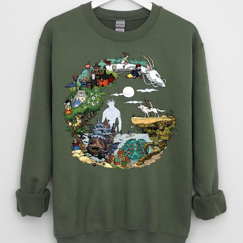 Studio Ghibli Movies Sweatshirt, Howls Moving Castle, Spirited Away, The Boy and the Heron, Hayao Miyazaki, Ghibli Totoro Shirt, Ghibli No Face Shirt, Ghibli Cartoon Shirts, Anime Lover Sweater, Trendy Anime Sweatshirt