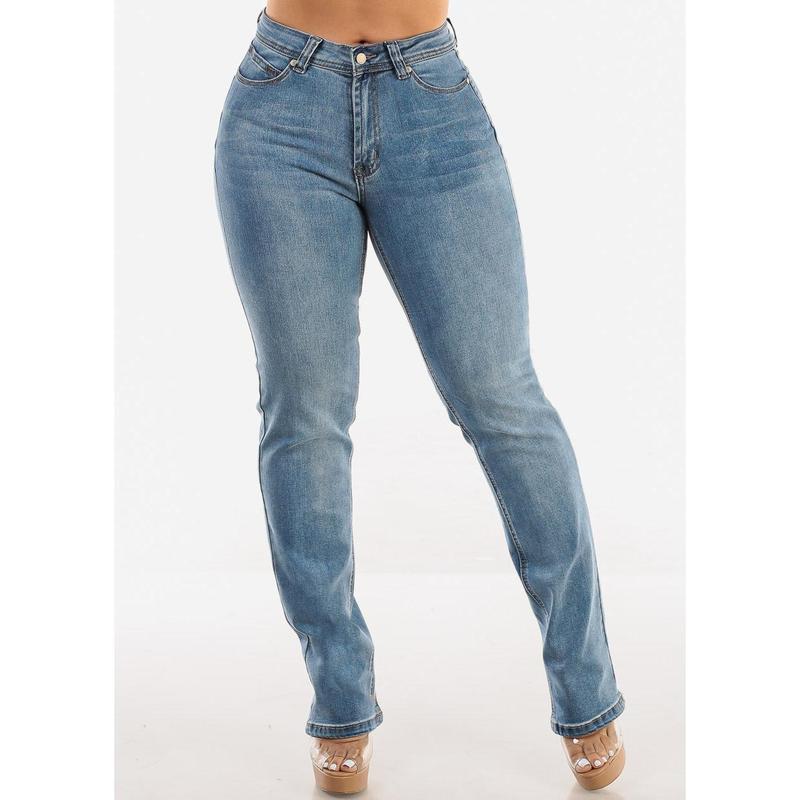 Butt Lift Mid Rise Stretch Straight Leg Jeans Light Acid Wash