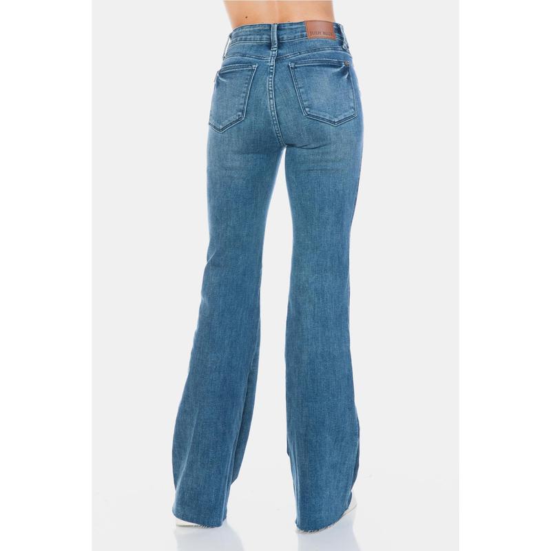 Judy Blue Full Size Tummy Control Cut Hem Flare Jeans Womenswear Bottom Comfortable Twist Underwear Vintage judy blue