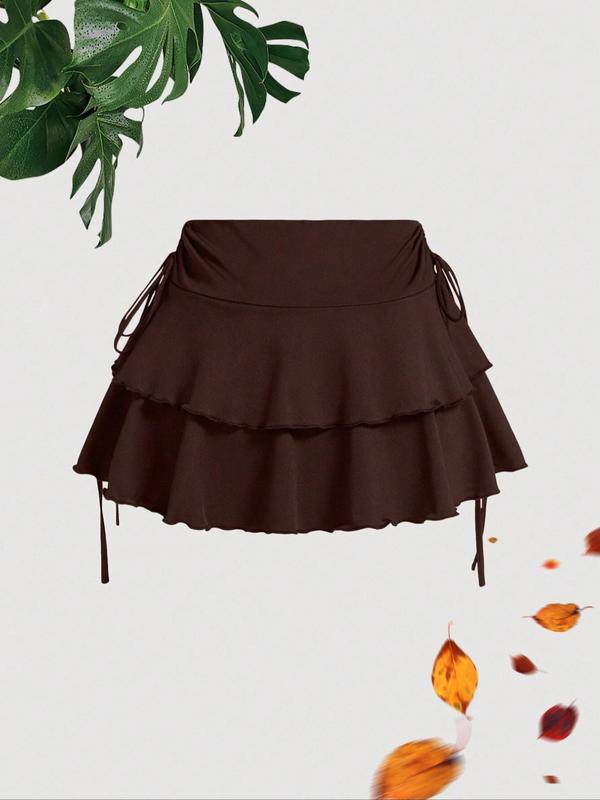 Women's Solid Tiered Layer Ruffle Hem A Line Skirt, Cute Fashion Casual Tie Side Short Skirt for Daily Outdoor Wear, Ladies Bottoms for Summer Downtown Girl Clothes