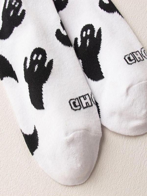 Women's Halloween Themed Streetwear Ghost Print Crew Socks, Fashion Casual Cozy Mid-Calf Long Socks, Women Socks for Fall , 2023 Trendy Matching Seamless Socks, Fall Wear