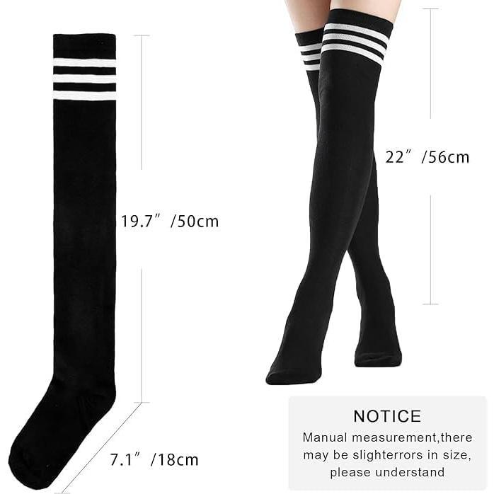 3 Pairs High Thigh Socks Striped Over Knee Thin Tights Long Stocking Knee High Leg Warmer