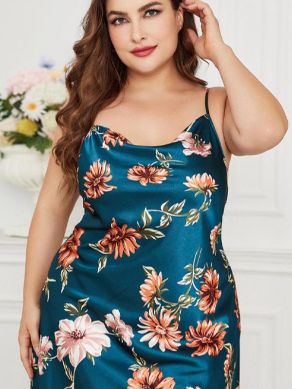  @ShopwithJulie Collection Floral Print Draped Cami Loungewear Nightdress, Lady Casual Sleeveless Nightgown, Night Gown for Women, House Dress for Women, Women's Sleepwear for Summer, Womenswear