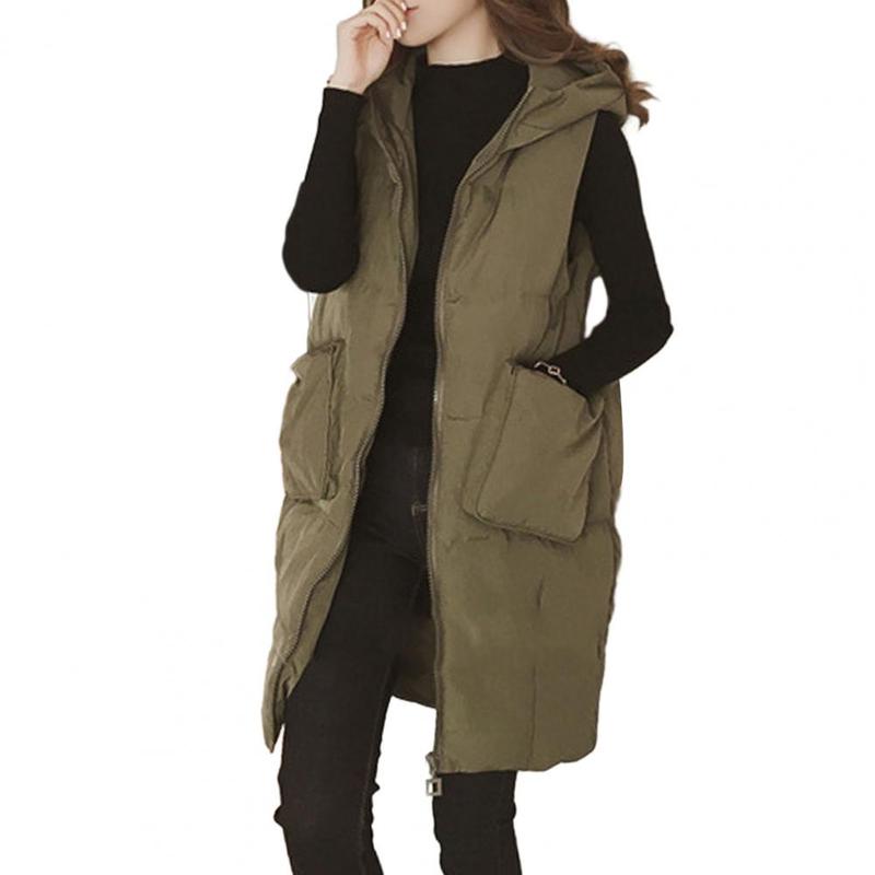 Women's Long Winter Coats Vest With Hood Quilted Vest Down Cotton Jacket Sleeveless Warm Coat With Pockets Outdoor Jackets S-5XL