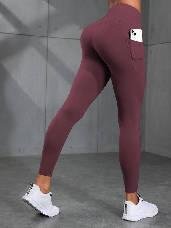 Women's Solid Color High Waist Pocket Leggings, Casual Comfy Breathable Skinny Pants, Ladies Bottoms for All Seasons