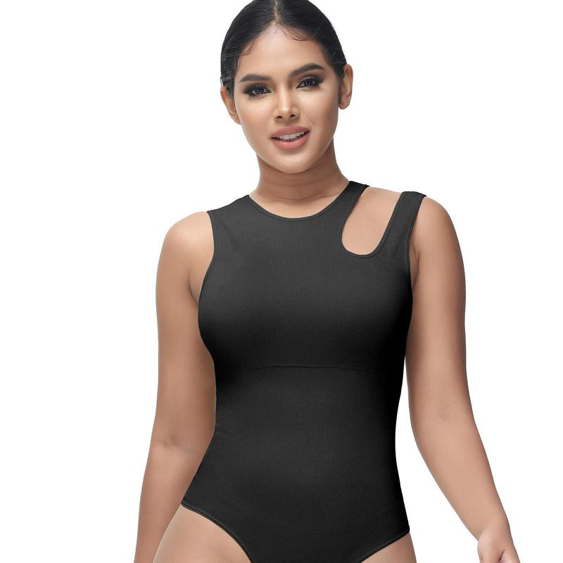 Soo slick Shapewear Bodysuit for Women Tummy Control Tops Cutout Sleeveless Bodysuit Thong Sculpting with Removable Padding Fabric Womenswear Comfortable Compression Seamless Lady Comfort Round Neck Style Minimalist Stretchy Basic Crewneck viral shapewear