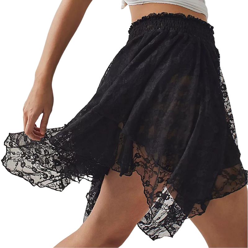 Women Summer Floral Lace Mini Skirts Y2k Irregular Hem Retro Country Skirt Party Flowy Short Skirt