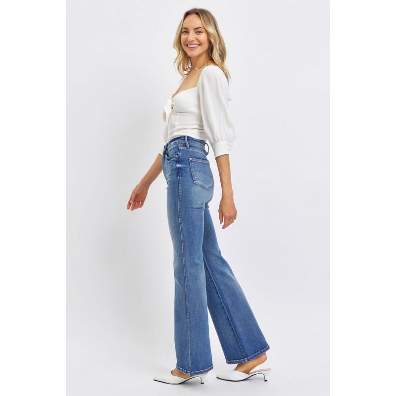 JUDY BLUE HI WAIST TUMMY CONTROL CONTRAST WASH FLARE JEANS