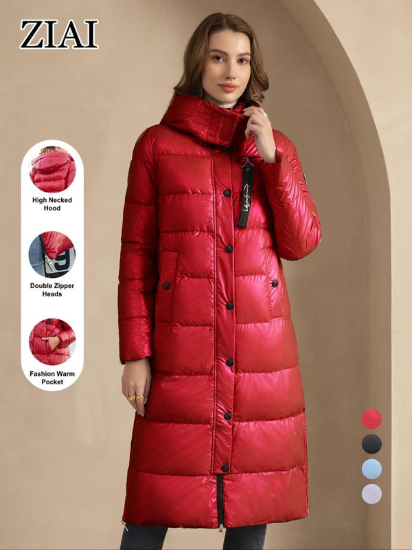 Women's Solid Button Front Pocket Zipper Hooded Quilted Coat, Casual Long Sleeve Thermal Outerwear for Fall & Winter, Winter Clothes Women 2024, Women's Clothing for Daily Wear, Winter Clothes Women