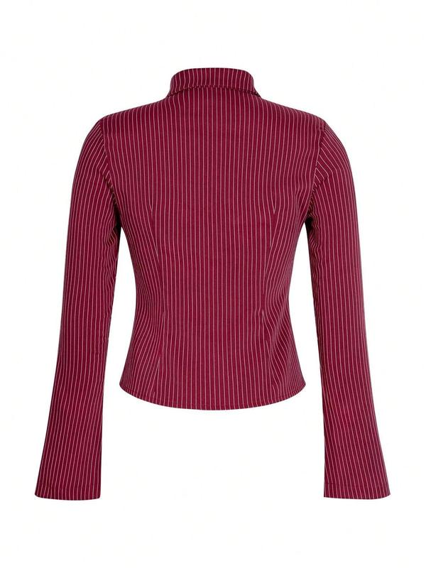 Women's Striped Print Button Front Shirt, Elegant Long Sleeve Collared Top for Spring & Fall, Ladies Clothes for Daily Wear