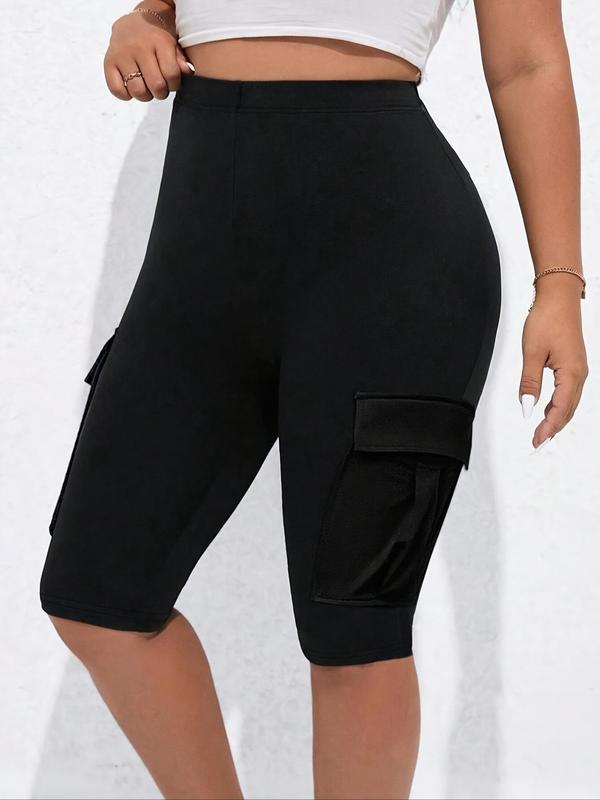  Solid High Waist Pocket Shorts, Casual Comfy Skinny Shorts for Daily Wear, Women's Bottoms for All Seasons