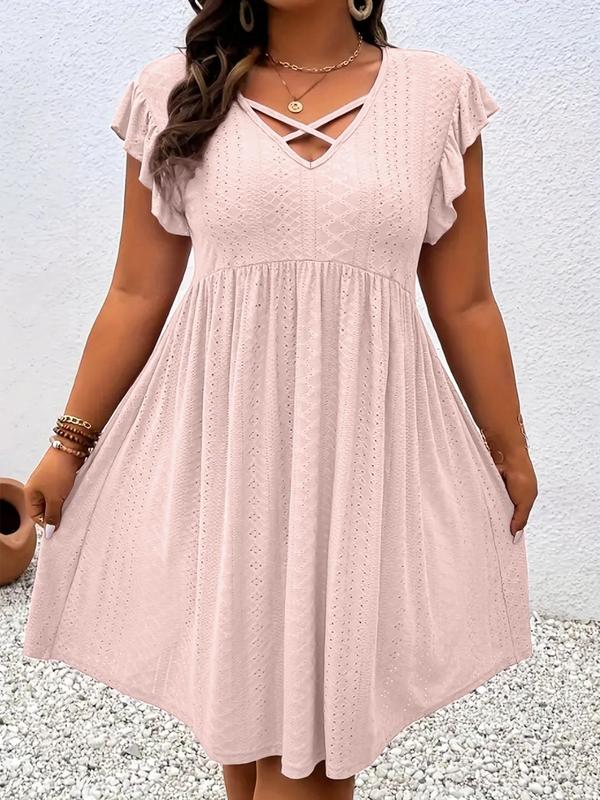  Criss Cross Eyelet Embroidery Butterfly Sleeve Dresses for Women, Fall Outfits, Elegant V Neck Cap Sleeve A Line Dress for Fall, Birthday Dresses 2024, Dresses for Women, Women's Clothes for Daily Wear