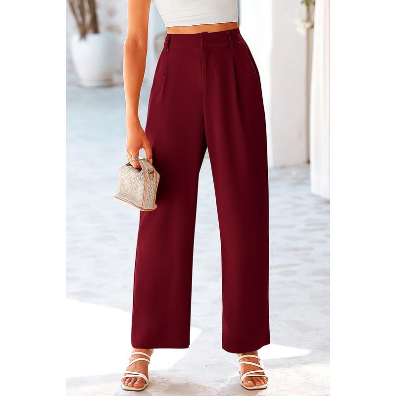 PrettyGarden Women's Wide Leg Suit Pants Loose Fit Elastic High Waisted Business Casual Long Trousers  Comfy Plicated Pants With Side Pockets