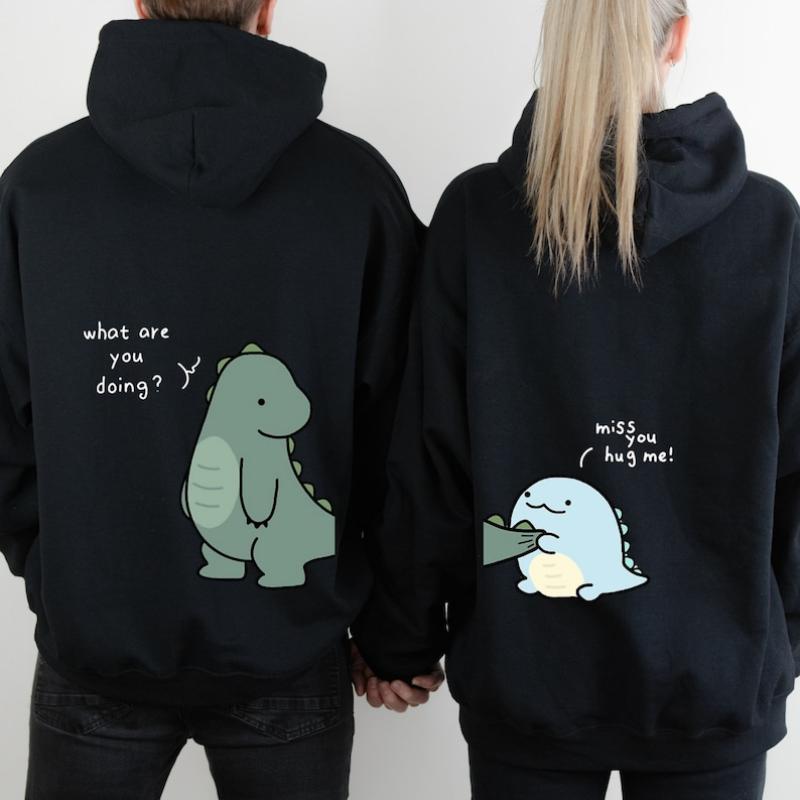 Lovely Dinosaur Matching Couple Hoodie Sweatshirt, Anniversary Gift, Cute Dinosaur Matching Hoodie Gift For Couple, Valentine's Day Hoodie