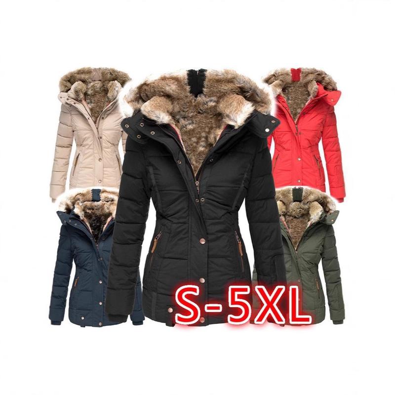 2024 Winter Warm Fur Collar Cotton Clothes Women's Long-Sleeve Zipper Slim-Fitting Cotton-Padded Jacket Coat Hooded Coat Womenswear Tops