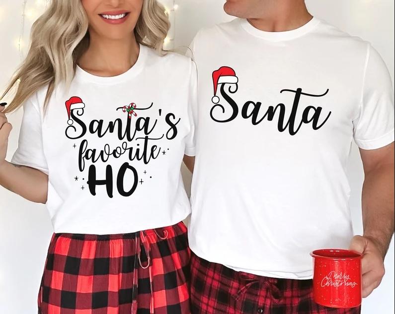 Santa's Favorite Ho Shirt Matching Christmas Pajamas For Couples Funny Christmas Couple Sweatshirt His And Hers Xmas Pjs Xmas Party Couple