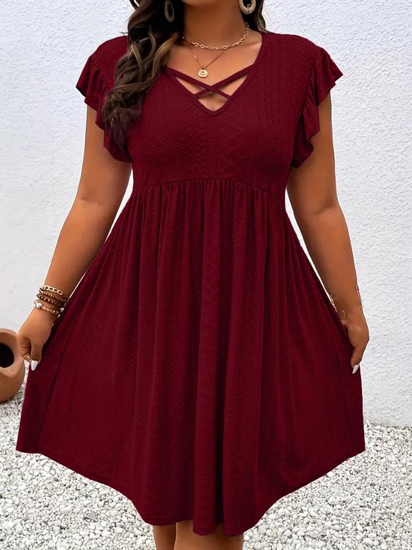  Criss Cross Eyelet Embroidery Butterfly Sleeve Dresses for Women, Fall Outfits, Elegant V Neck Cap Sleeve A Line Dress for Fall, Birthday Dresses 2024, Dresses for Women, Women's Clothes for Daily Wear