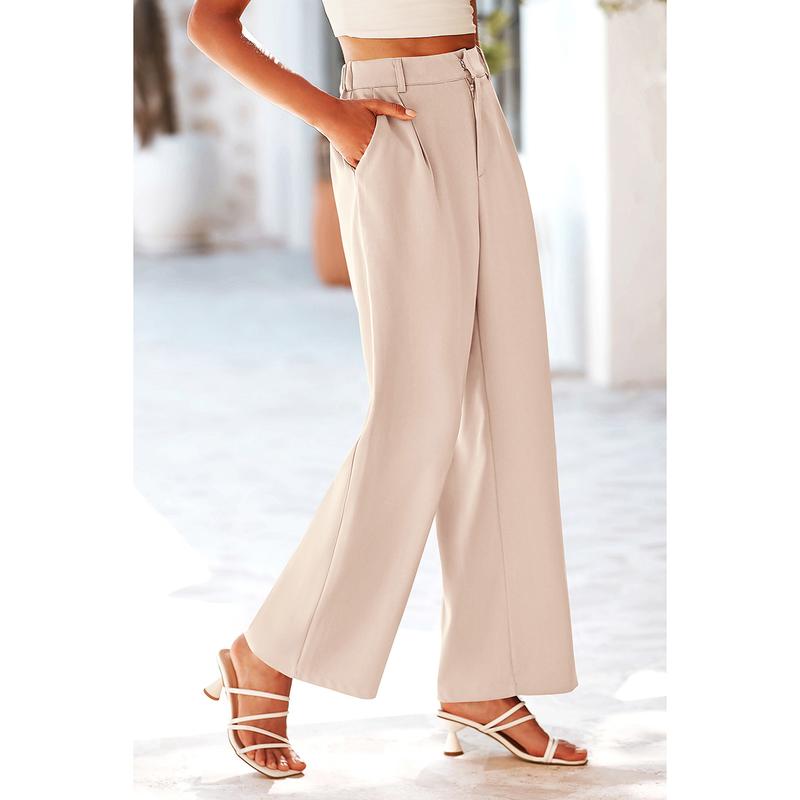 PrettyGarden Women's Wide Leg Suit Pants Loose Fit Elastic High Waisted Business Casual Long Trousers  Comfy Plicated Pants With Side Pockets