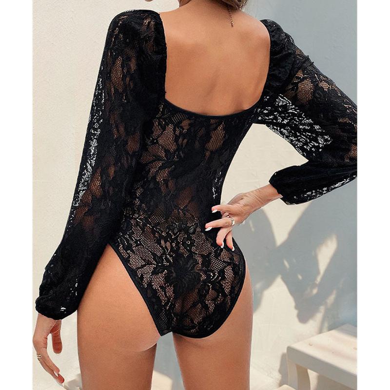 Lace Long Sleeve V Neck Bodysuit