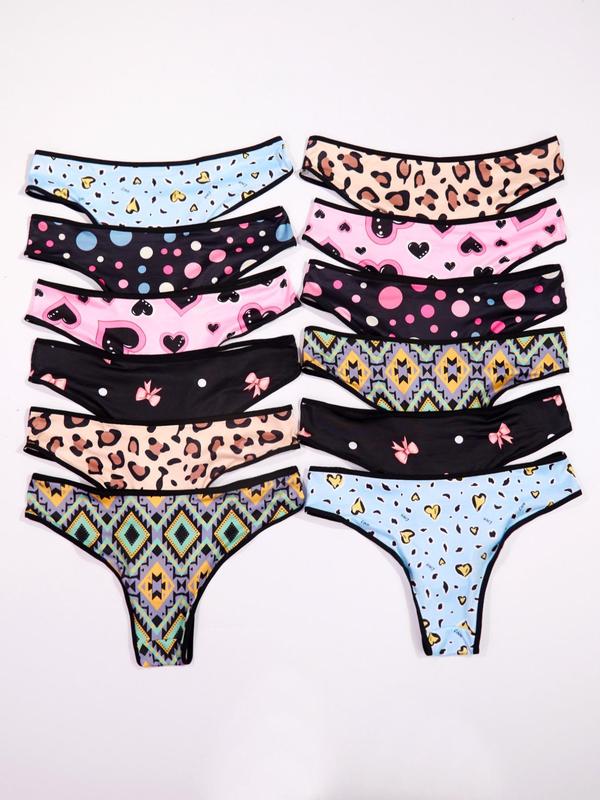 Plus Size All Over Print Contrast Binding Panty, Soft Comfy Breathable Knicker for Daily Wear, Women's Underwear for All Seasons