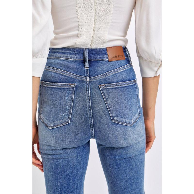 JUDY BLUE HI WAIST TUMMY CONTROL CONTRAST WASH FLARE JEANS