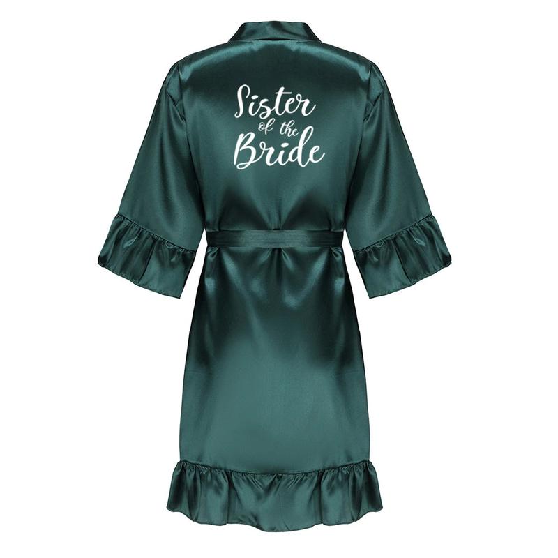 Green Bridesmaid Robes With Ruffle White Letters Satin