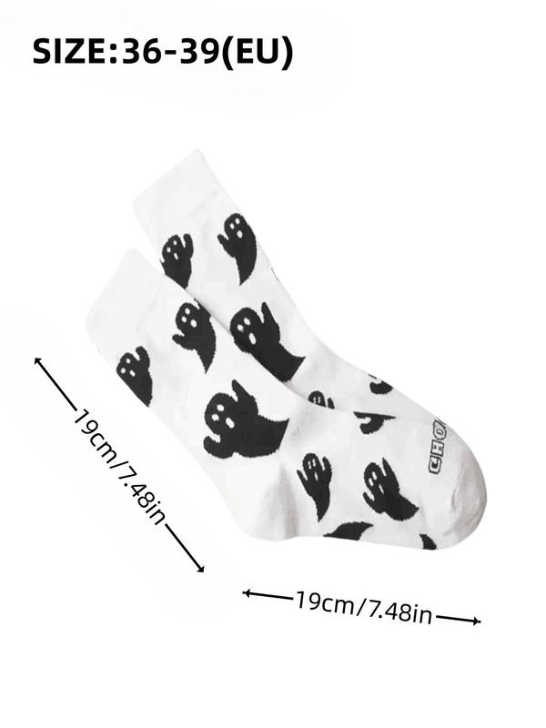 Women's Halloween Themed Streetwear Ghost Print Crew Socks, Fashion Casual Cozy Mid-Calf Long Socks, Women Socks for Fall , 2023 Trendy Matching Seamless Socks, Fall Wear