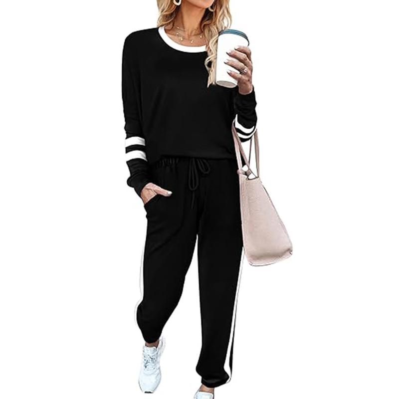 Women 2 Piece Outfits Sweatsuit Long Sleeve Round Neck Pullover Top Pocket Drawstring Pants Set, 2024 Comfortable Daily Basic Travel Outdoor Tracksuit