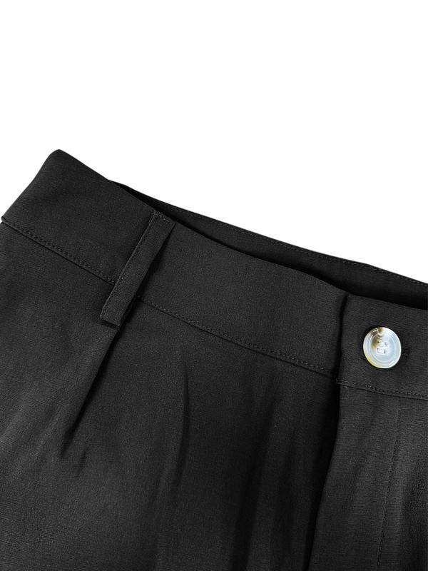 Women's Solid Button Fly Pocket Pants, Casual Comfy Trousers for Work Office Business, Ladies Bottoms for All Seasons