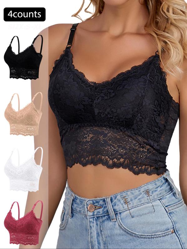 Women's Solid Color Lace Bralette, Breathable Comfortable Wireless Bra, Women's Lingerie for All Seasons