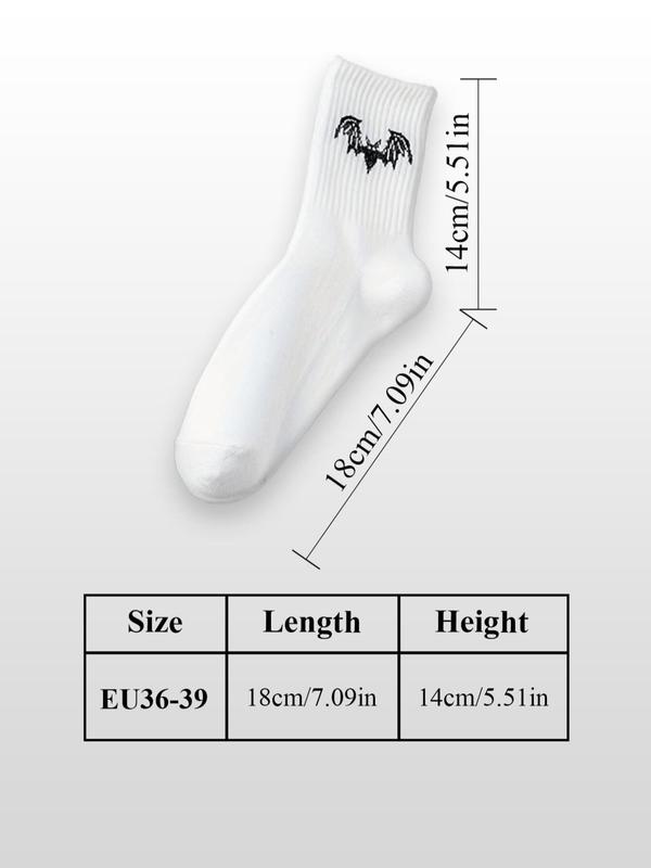 Women's 5 Pairs Bat Print Crew Socks, Fashion Casual Comfy Socks for Daily Outdoor Wear, Women Socks for All Seasons