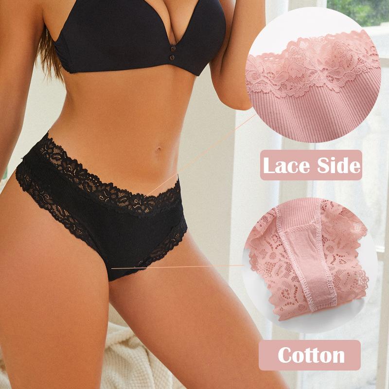 Womens Cotton Underwear Sexy Lace Hipster Panties Soft Breathable Cotton Brazilian Bikini Ladies 6 Pack Fabric Fashion