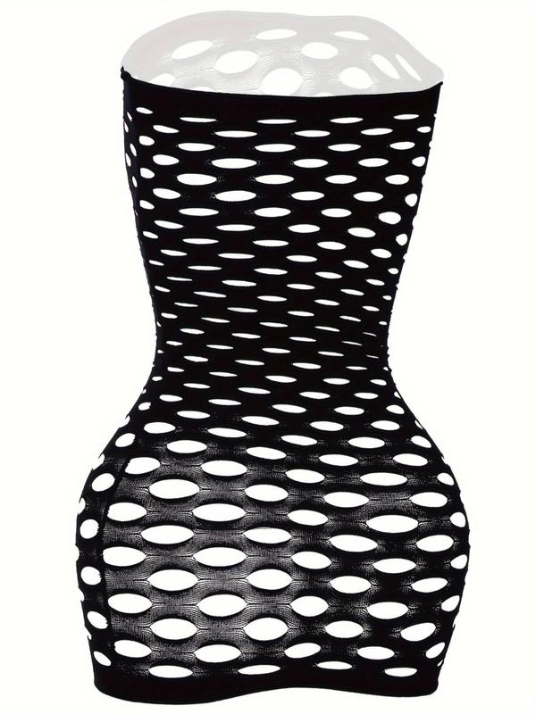 Women's Cut Out Off Shoulder Bodycon Dress, Hot Sexy Seductive Fishnet Hollow Out Black Sexy Dress, Sexy Fashion Solid Color Hollow Out Dress for Party Club Dating Wear, Women Dress for All Seasons