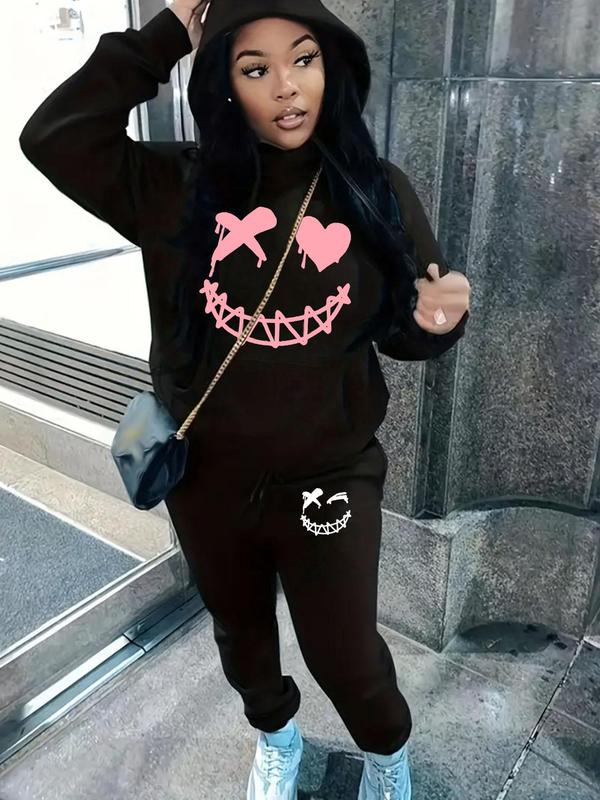  Two-Piece Set Pocket Drawstring Hoodie & Sweatpants Set, Casual Long Sleeve Hooded Sweatshirt & Jogger Pants, Women's Fall & Winter Clothes