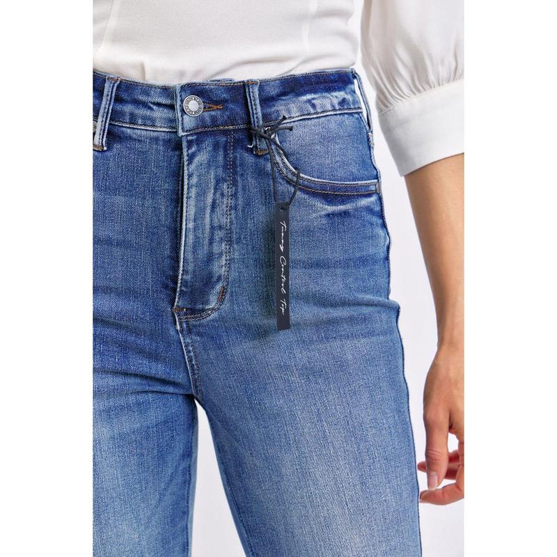 JUDY BLUE HI WAIST TUMMY CONTROL CONTRAST WASH FLARE JEANS