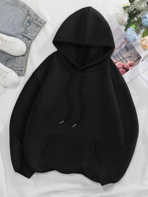 Womenswear Number Print Drop Shoulder Hoodie, Fall Outfits, Fashion Comfort Casual Drawstring Pocket Hooded Sweatshirt for Daily Holiday Outdoor Wear, Graphic Hoodie, Women Clothing for Fall, Black Girl Outfits, Fall Clothes 2024