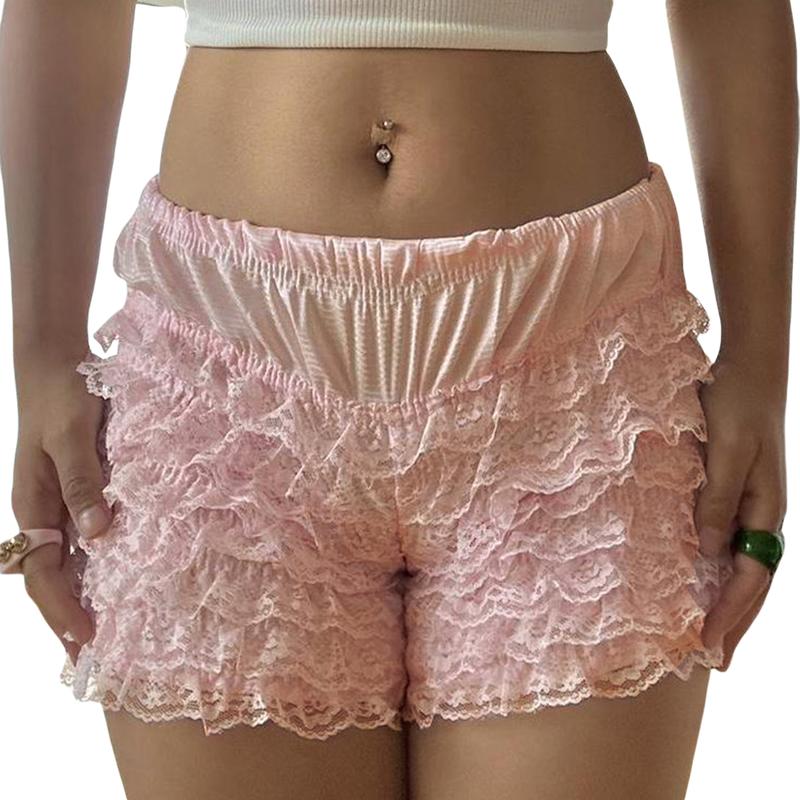 Women Summer Floral Lace Shorts Casual Ruffled Elastic Waist Short Pants for Beach Nightclub Streetwear Cotton Fashion