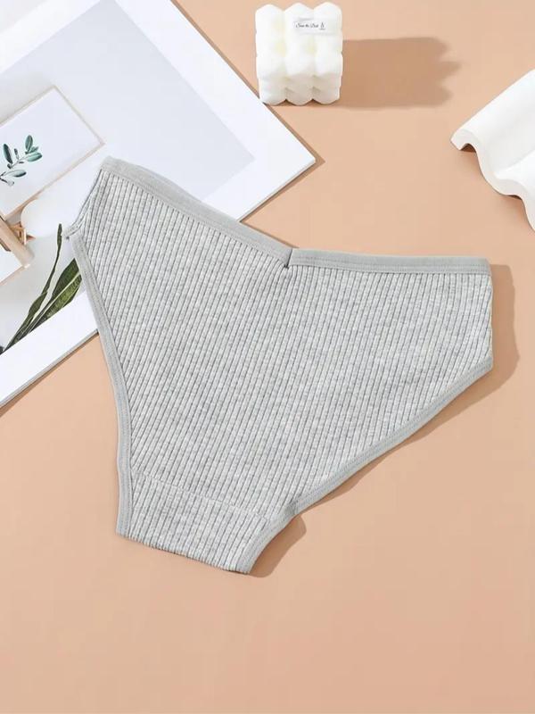 Women's Solid Color Ribbed Panty, Korean Style Wear, 4pcs Casual Comfy Breathable Letter Patched Knicker for Daily Wear, Panties for Women, Women's Underwear for All Seasons, Korean Streetwear, Underwear for Women