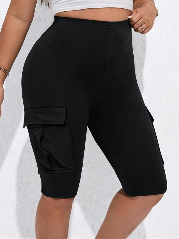  Solid High Waist Pocket Shorts, Casual Comfy Skinny Shorts for Daily Wear, Women's Bottoms for All Seasons