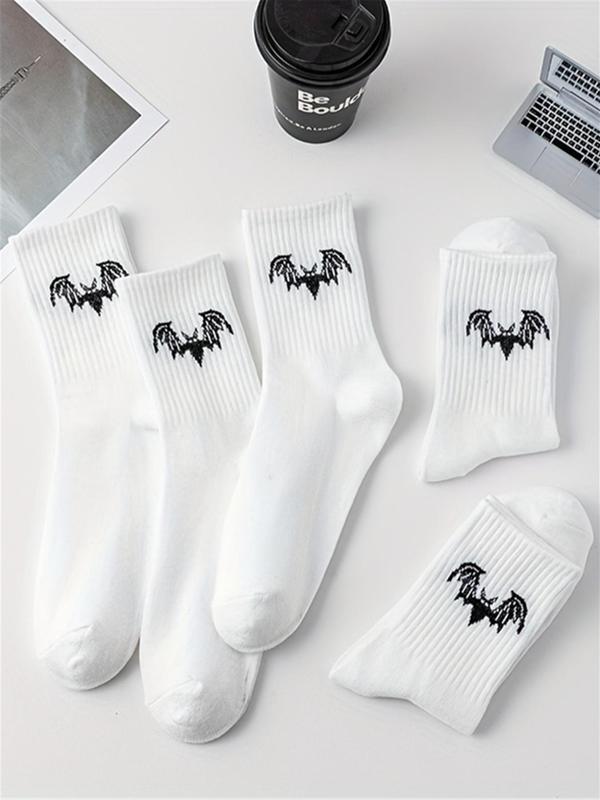 Women's 5 Pairs Bat Print Crew Socks, Fashion Casual Comfy Socks for Daily Outdoor Wear, Women Socks for All Seasons