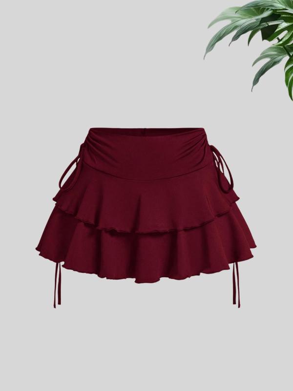 Women's Solid Tiered Layer Ruffle Hem A Line Skirt, Cute Fashion Casual Tie Side Short Skirt for Daily Outdoor Wear, Ladies Bottoms for Summer Downtown Girl Clothes