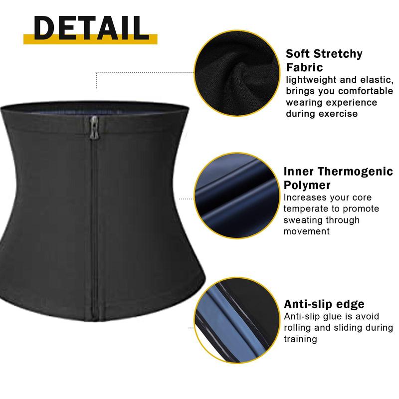 Sporty Men's Zipper Sauna Waist Trainer, Solid Color Tummy Control Sports Sauna Belt, Sports Waist Trainer for Men, Gym Accessories